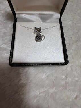 Marcasite & Sterling Silver Cat Pendant Necklace